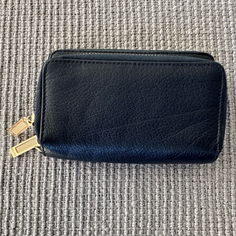 Navy Blue zenith Small leather purse with purple linings